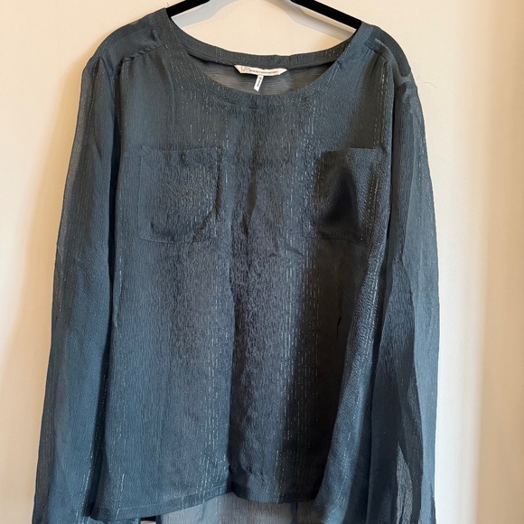 French Connection Sheer with Metallic detail teal blouse XL NWOT - Picture 1 of 5